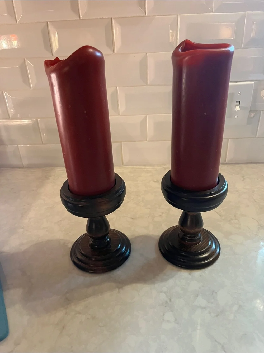 Vintage Turned Wood Pillar Candlesticks, Candle Holders